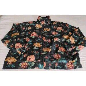 Vtg 80's 100% Silk Track Suit Women's JG Hook Floral Cottage Grandma Mom M/L